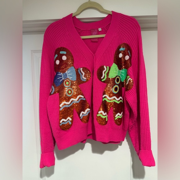 QUEEN OF SPARKLES Sweaters - QUEEN OF SPARKLES Pink Gingerbread Cardigan